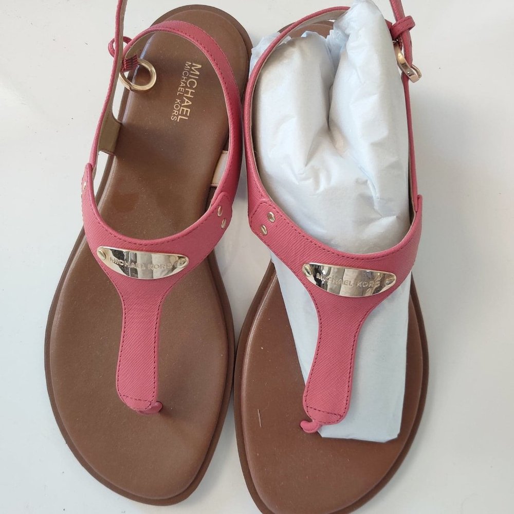 Michael Kors Leather Plate Thong Sandals New Size 10 Fuchsia Pink